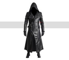 Handmade Black Leather Creed Hooded Coat - Steampunk Leather Coat For Cosplay