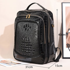 Crocodile Embossed Leather Backpack Unisex - Multi-Pocket Laptop Backpack
