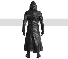 Handmade Black Leather Creed Hooded Coat - Steampunk Leather Coat For Cosplay