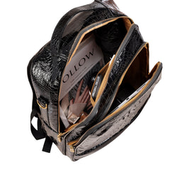 Crocodile Embossed Leather Backpack Unisex - Multi-Pocket Laptop Backpack