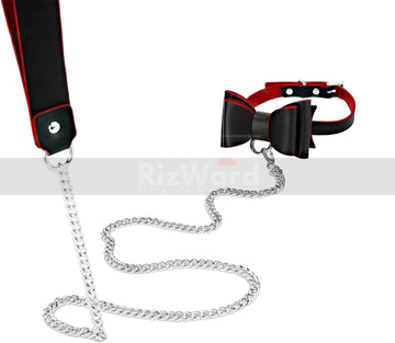 Luxury Black & Red Leather Restraint Kit - Fetish Adult Restraints Set with Cuffs & Chains