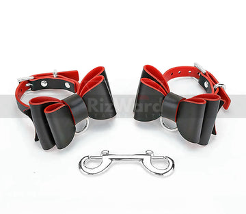 Luxury Black & Red Leather Restraint Kit - Fetish Adult Restraints Set with Cuffs & Chains