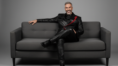 Modern asymmetrical leather blazer men’s wear