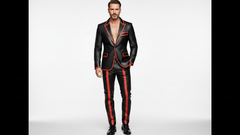 Men’s Black 2-Piece Suit with Red Borders – Luxury Contrast Design