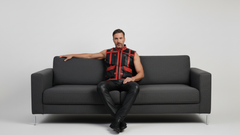 Men’s Black PU Leather Vest with Red Strips – Bold Luxury Statement Wear