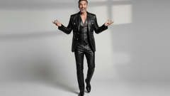 Men’s Black Leather Utility Blazer – Tailored Statement Fashion Jacket