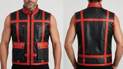 Men’s Black PU Leather Vest with Red Strips – Bold Luxury Statement Wear