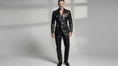 Men’s Black Leather Utility Blazer – Tailored Statement Fashion Jacket