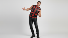 Men’s Black PU Leather Vest with Red Strips – Bold Luxury Statement Wear
