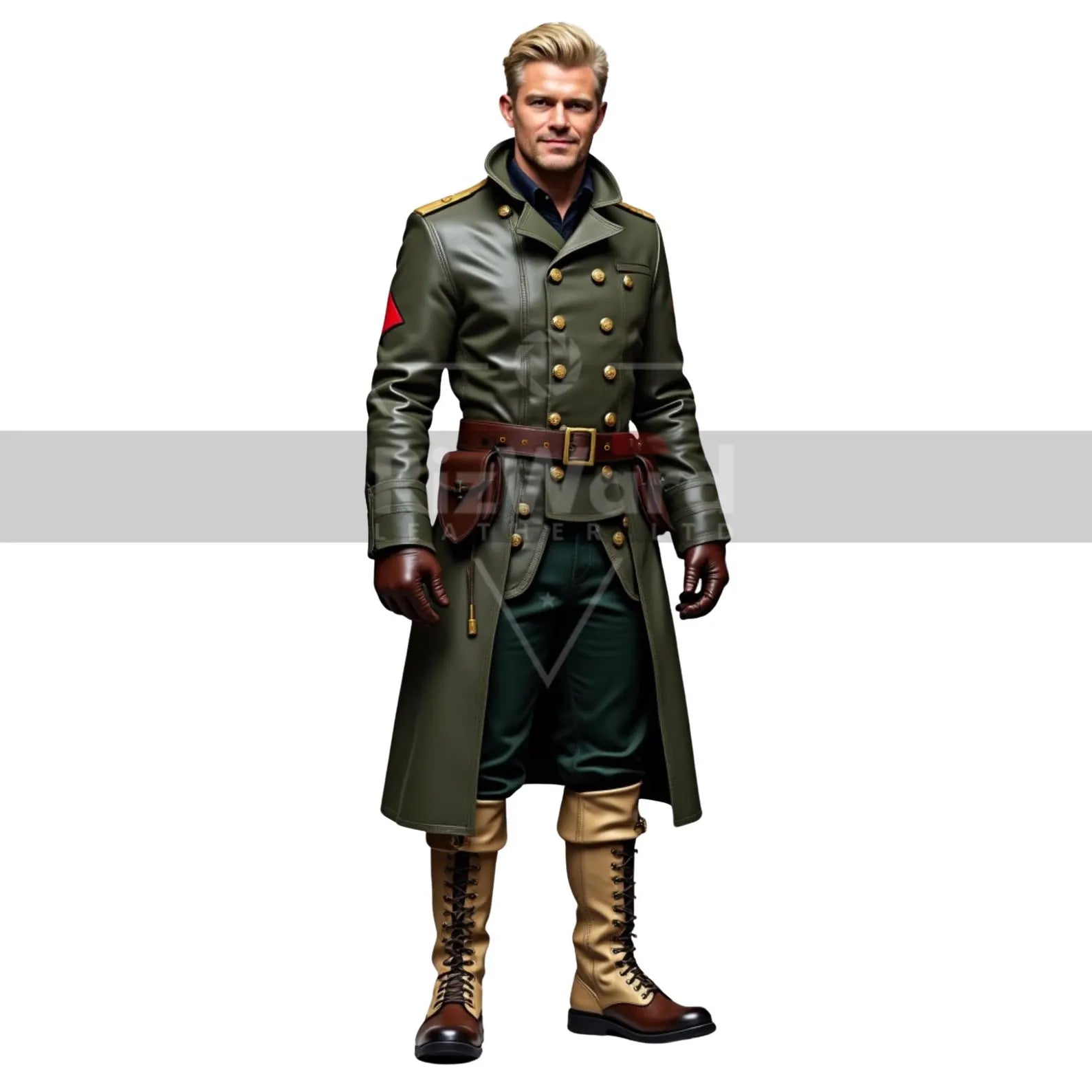 Handmade Leather Military Trench Coat - Officer’s Steampunk Coat for Cosplay - Army Long Coat - Double Breast Military Overcoat