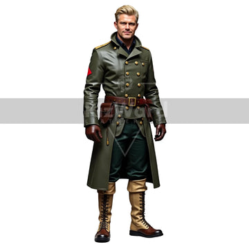 Handmade Leather Military Trench Coat - Officer’s Steampunk Coat for Cosplay - Army Long Coat - Double Breast Military Overcoat