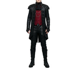 Gothic Vampire Trench Coat with Skull Print - Steampunk Victorian Tailcoat - Dracula Halloween Costume - Victorian Gothic Dress Cosplay