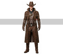 Handmade Halloween Cowboy Costume - Gothic Leather Trench Coat - Western Cowboy Outlaw Costume - Fringed Long Coat - Ghoul Halloween Cosplay
