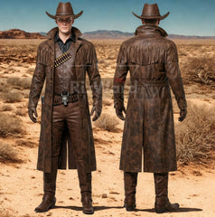 Handmade Halloween Cowboy Costume - Gothic Leather Trench Coat - Western Cowboy Outlaw Costume - Fringed Long Coat - Ghoul Halloween Cosplay