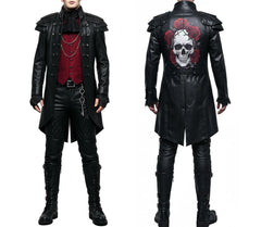 Gothic Vampire Trench Coat with Skull Print - Steampunk Victorian Tailcoat - Dracula Halloween Costume - Victorian Gothic Dress Cosplay