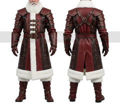 Handmade Sentinel Leather Santa Coat - Gothic Santa Coat Cosplay Costume - Santa Claus Holiday Christmas Costumes - Leather Trench Coat