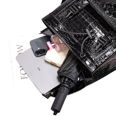 Unisex Crocodile Pattern PU Leather Backpack - Large Capacity Fashion Rucksack with Front Pocket - Travel, Work, School Bag