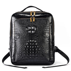 Men's Crocodile Pattern Leather Backpack - Multi-Pocket Laptop Backpack, Office Travel & Business Bag