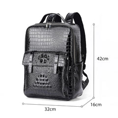 Unisex Crocodile Pattern PU Leather Backpack - Large Capacity Laptop Backpack with Front Pocket - Office Travel Work & Business Bag