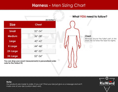size guide of BDSM chest harness.