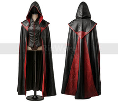 Handmade Leather Medieval Hooded Cloak - Black & Red Leather Cloak with Vest - Leather Armour Costume Cosplay - Fantasy Cloak Leather Gifts