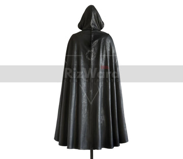 Handmade Black Leather Hooded Cloak - Leather Medieval Cloak with Vest For Cosplay - Leather Armour Costume - Hooded Cloak Leather Gifts