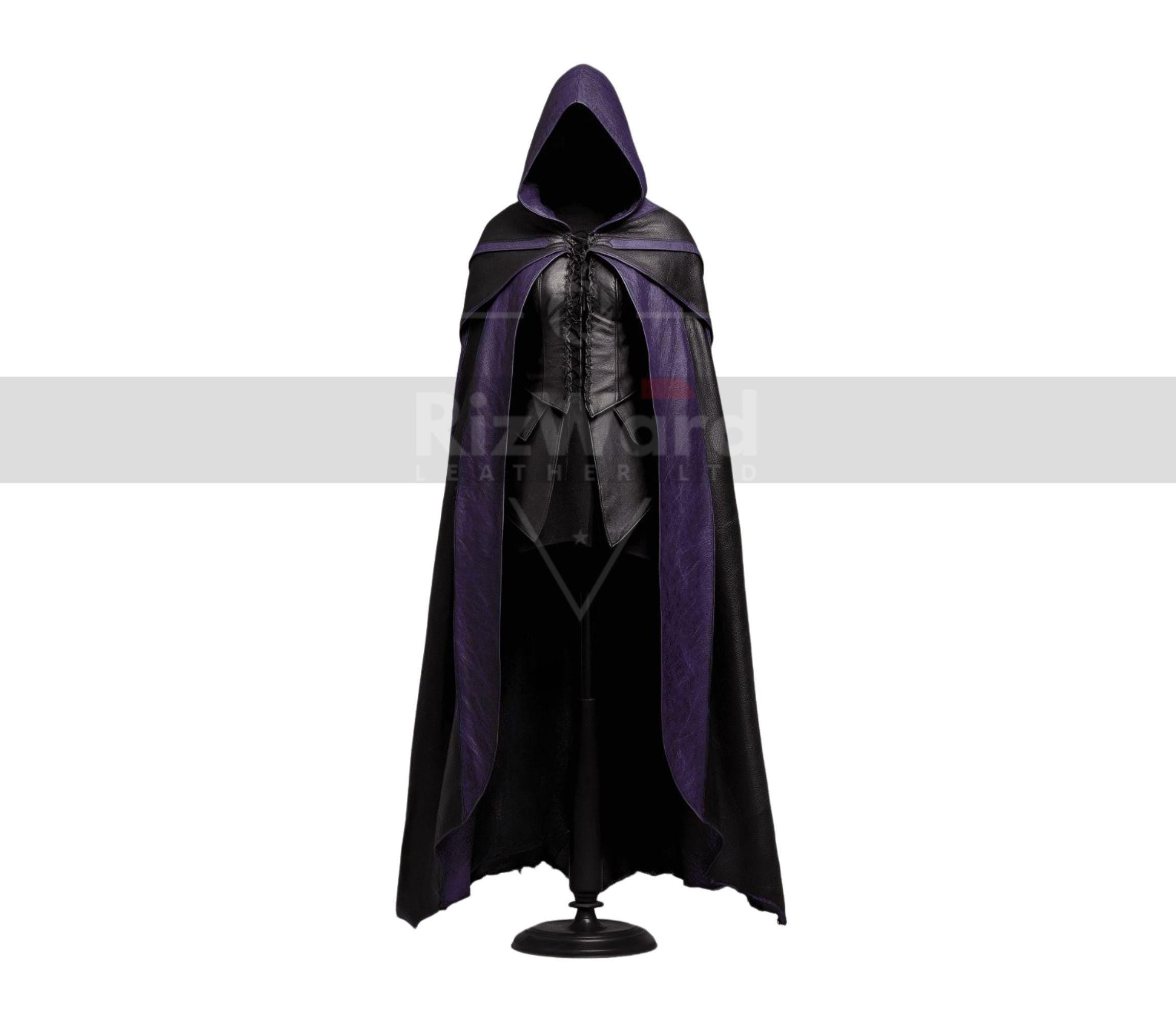 Exclusive Leather Hooded Cloak For Cosplay - Unisex Leather Cloak with Vest - Leather Armour Costume - Renaissance Fantasy Cloak Cape