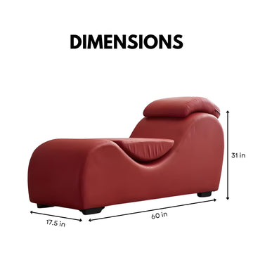 Red Leather Curved chaise lounge chair for lounge chair sex, tantra sex chair, and sex sofa, sex chair, sex couch with pillow and cushion