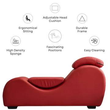 Red Leather Curved chaise lounge chair for lounge chair sex, tantra sex chair, and sex sofa, sex chair, sex couch with pillow and cushion