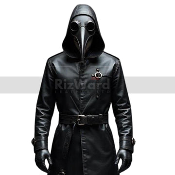 Plague Doctor Leather Coat with Mask - Gothic Medieval Steampunk Trench Coat - Classic Doctor Plague Hooded Coat Halloween Cosplay Costume