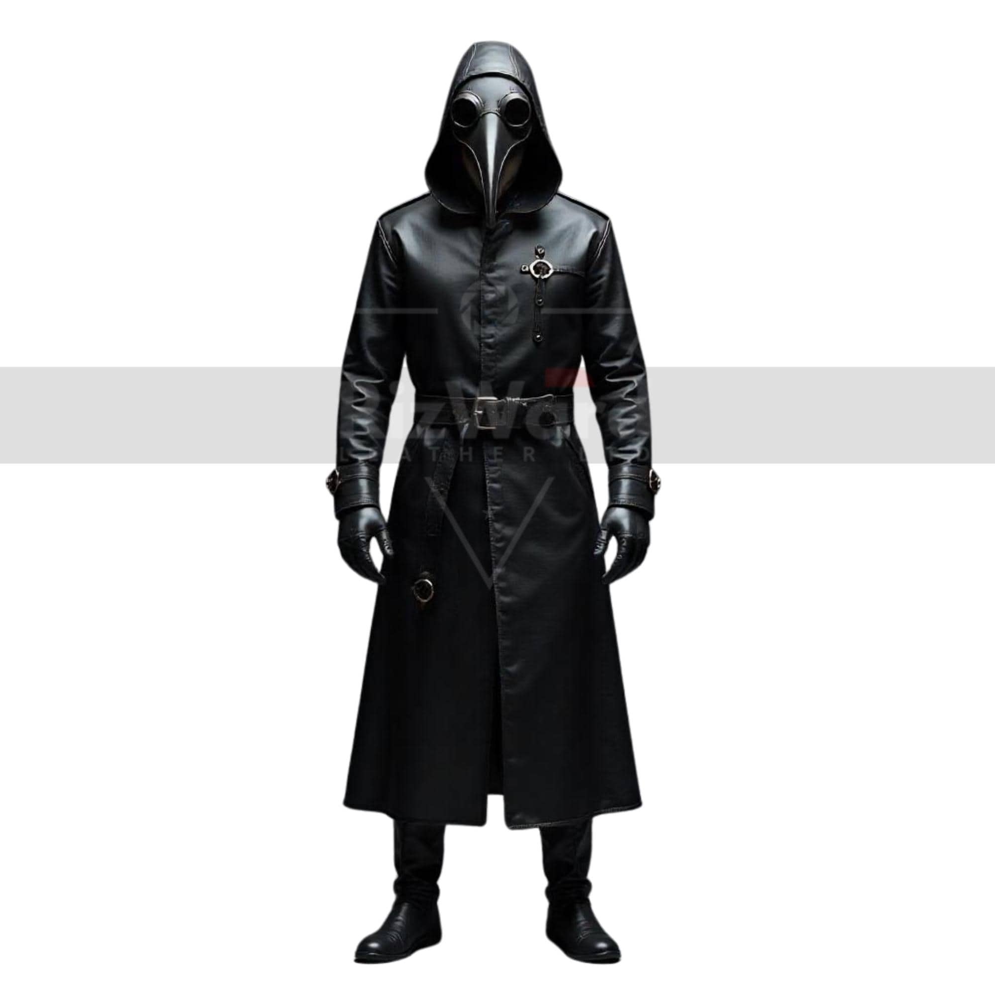 Plague Doctor Leather Coat with Mask - Gothic Medieval Steampunk Trench Coat - Classic Doctor Plague Hooded Coat Halloween Cosplay Costume