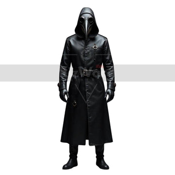 Plague Doctor Leather Coat with Mask - Gothic Medieval Steampunk Trench Coat - Classic Doctor Plague Hooded Coat Halloween Cosplay Costume