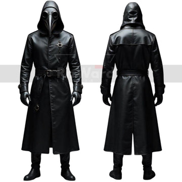 Plague Doctor Leather Coat with Mask - Gothic Medieval Steampunk Trench Coat - Classic Doctor Plague Hooded Coat Halloween Cosplay Costume