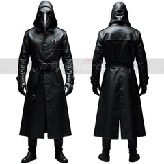 Plague Doctor Leather Coat with Mask - Gothic Medieval Steampunk Trench Coat - Classic Doctor Plague Hooded Coat Halloween Cosplay Costume