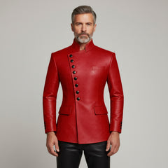 Asymmetrical leather fashion jacket for men