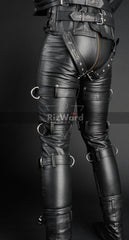 picture back view of leather rebellion pants with adjustable belts
