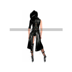 back view of woman wearing a Leather Cloak