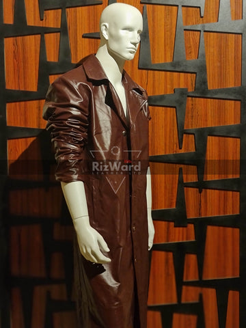 Cowhide Brown Leather Oversize Assassin Creed Look Trench Coat
