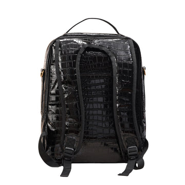 Crocodile Embossed Leather Backpack Unisex - Multi-Pocket Laptop Backpack