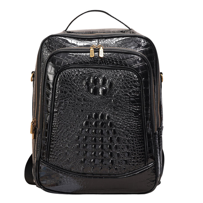 Crocodile Embossed Leather Backpack Unisex - Multi-Pocket Laptop Backpack