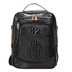 Crocodile Embossed Leather Backpack Unisex - Multi-Pocket Laptop Backpack