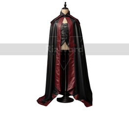 Red and Black Leather Vampire Cloak with Vest - Wizard - Fantasy - Gothic - Long Cloak