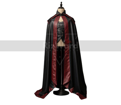 Red and Black Leather Vampire Cloak with Vest - Wizard - Fantasy - Gothic - Long Cloak