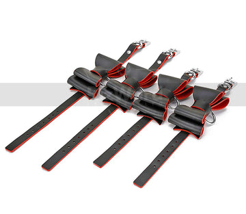 Luxury Black & Red Leather Restraint Kit - Fetish Adult Restraints Set with Cuffs and Chains - Kinky Restraints for Couples Love Play