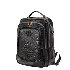 Crocodile Embossed Leather Backpack Unisex - Multi-Pocket Laptop Backpack