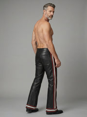 Men’s Black Leather Pants with Red Side Stripes – Statement Fashion Trousers