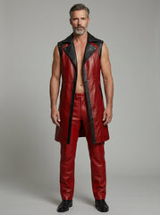 Men’s sleeveless leather fashion coat tailored fit