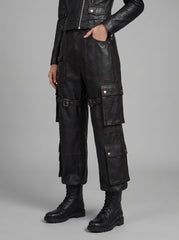 Men’s leather cargo trousers with multiple pockets