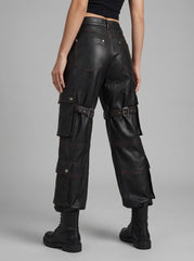 Black leather statement pants for men