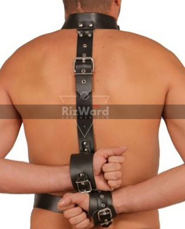 Leather 2 Piece Back Handcuffs and Neck Collar Restraint